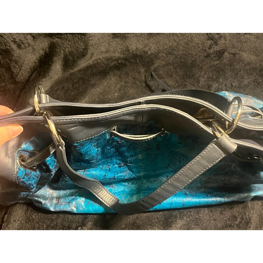 Donald J. Pliner Turquoise Embossed Leather Drawstring Shoulder Bag/ Purse RARE! - Picture 12 of 15